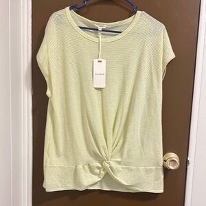 Pleione Women's Light Green Striped Short Sleeve Top Size Large NWT